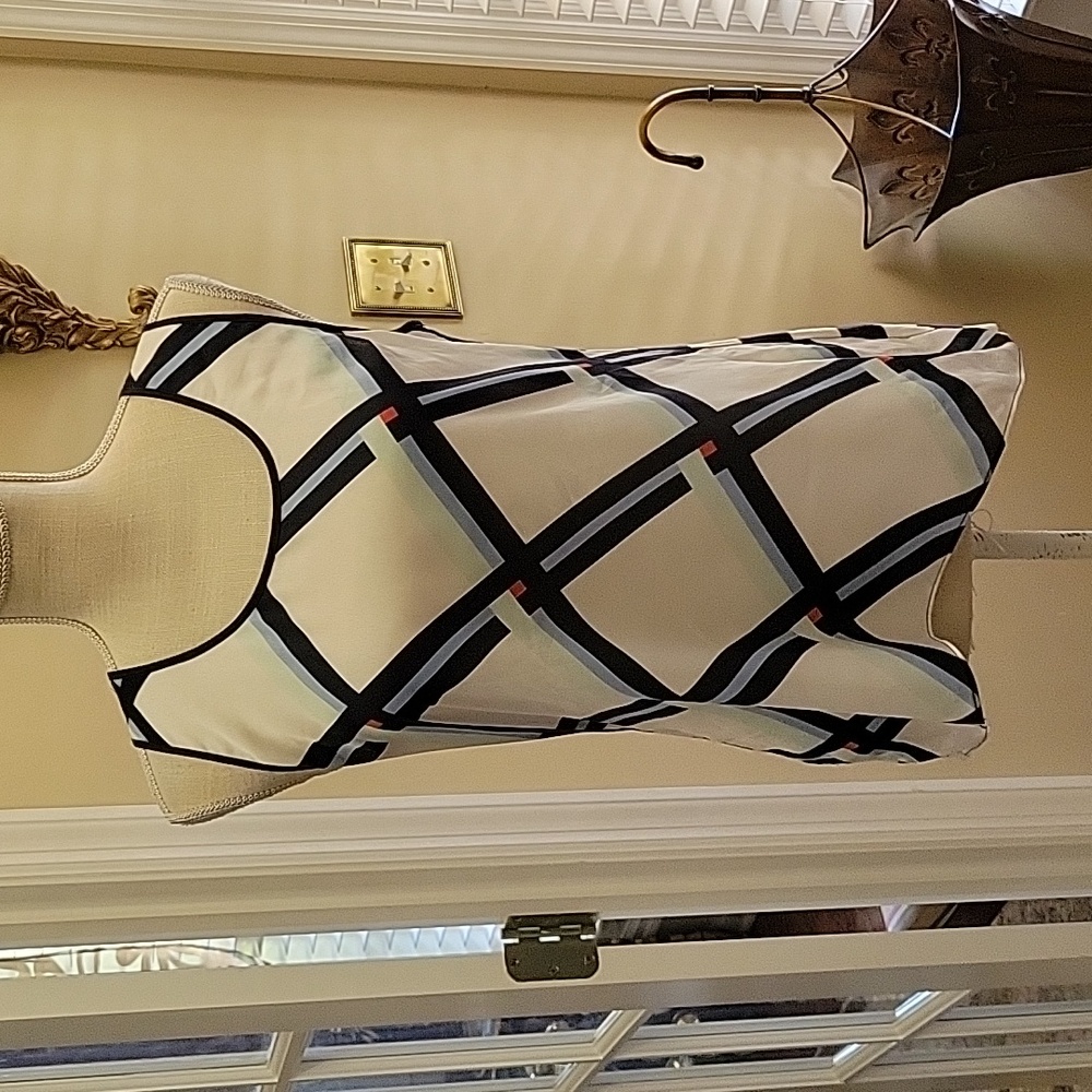Cynthia Rowley white black blue red block front striped back sleeveless …M EUC